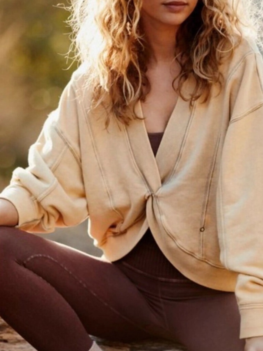 Free People Go for Gold Reversible Twist Sweatshirt • Beige • Sz S